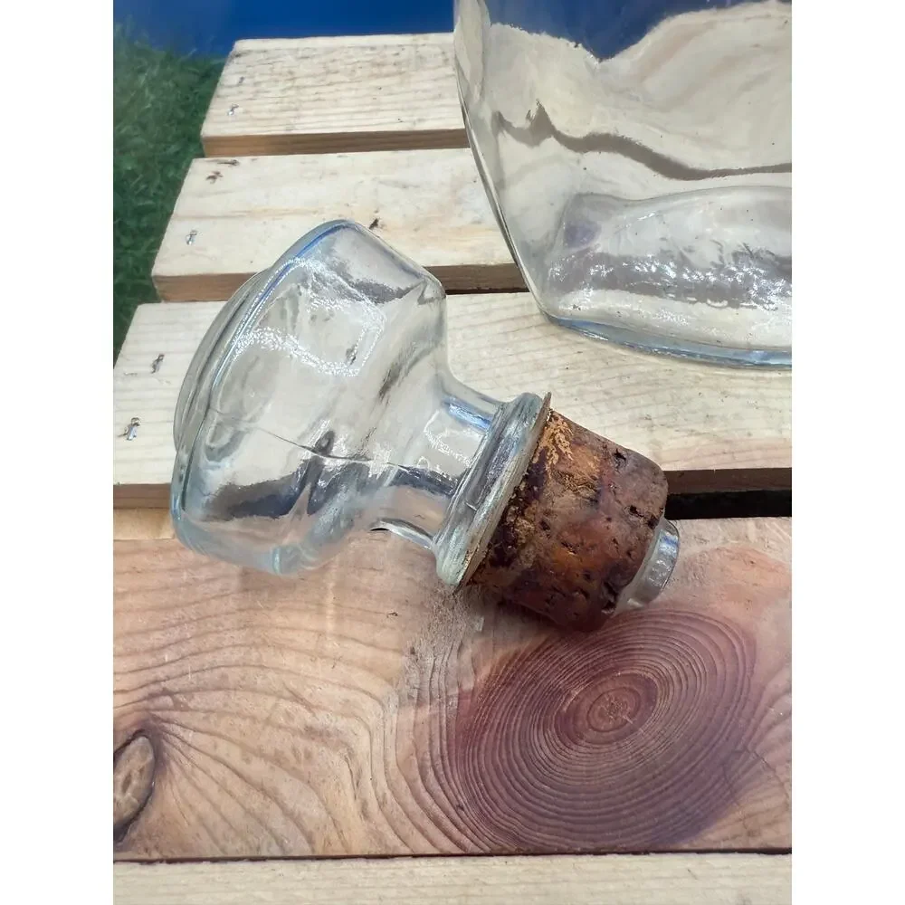 Vintage Clear Glass Whiskey Liquor Decanter with Original Cork Stopper-Mid-Cent